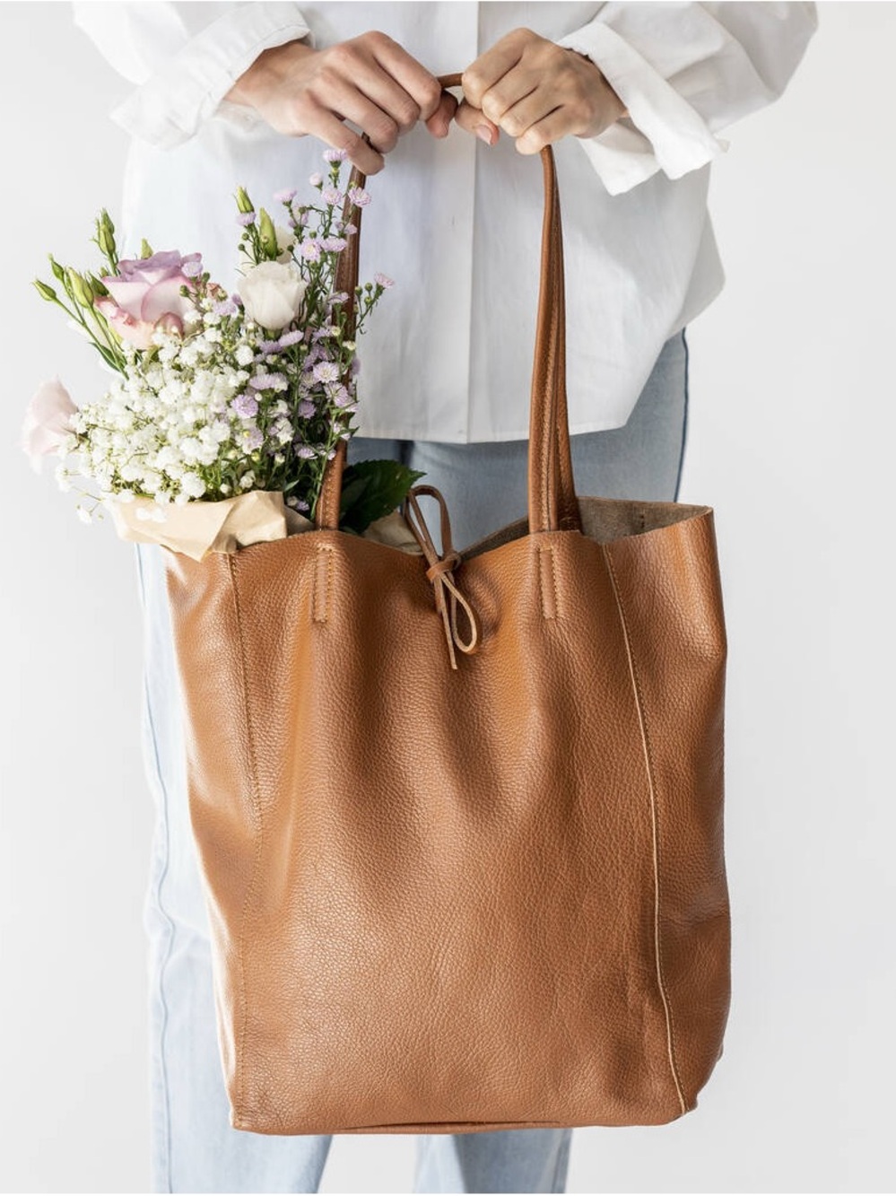 Vera Pelle genuine leather soft grain tote bag made in Italy